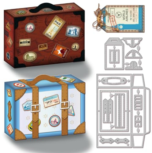 GLOBLELAND 3D Retro Koffer Box Metall Stanzformen Vintage Aufbewahrungs Box Metall Stanzschablonen 3D Koffer Stanzformen für Papier DIY Scrapbooking Fotoalbum Dekorative Prägung Papier Karte