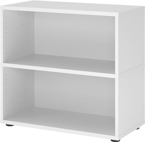 bümö Flexi Regal mit werkzeuglosem Schnellaufbausystem, Dekor: weiß - Modulares Aktenregal 80 cm breit aus Holz für 2 Ordnerhöhe mit Threespine-Klicksystem