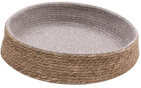 Kisangel Woven Rattan Pet Bed Small Puppy Bed Round Wicker Sleeping Nest Sturdy Scratching-resistant Cushion for Cats and Dogs Indoor Resting House in Light Brown