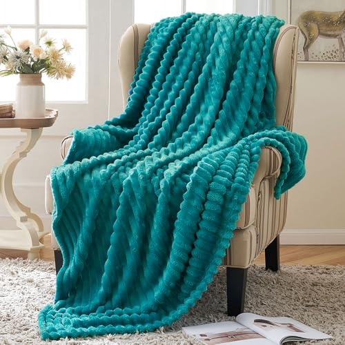 MIULEE Coperta Pile Velluto Plaid 120x150CM Divano Letto Blu Verde 1P | Morbida Calda Elegante Tinta Unita Decorazione Casa Poltrona Ufficio Regalo Anti-Pilling Lavabile