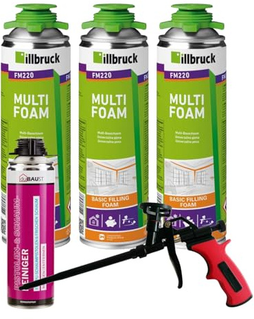 FM220 Bauschaum Montageschaum Pistolenschaum Multischaum Fensterschaum hohe Schalldämmung Wärmedämmung 500ml Kombisets (mit Reiniger AA290 + Schaumpistole Business, 3x 500ml)