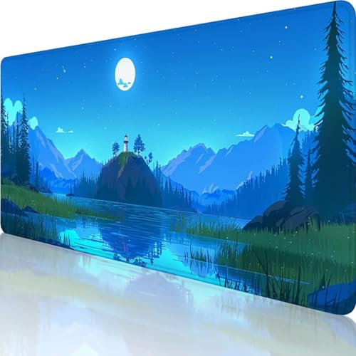 Blau Mauspad XXL 600x300 mm, Erweiterte Groß Mousepad Karikatur, Wasserfest Schreibtischunterlage Vernähte Kanten Design, Mouse Pad mit rutschfeste Gummibasis für Pc Büro Deko, Geschenk Frau 2-0