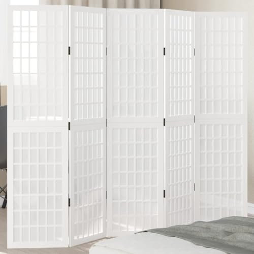 Mobilier d'extérieur Paravent 5 panneaux en bois massif blanc paulownia
