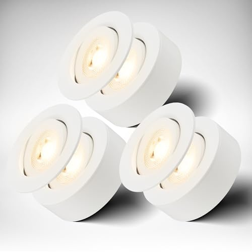 B.K.Licht - 3er Set 2 in 1 LED Aufbauspots und Einbaustrahler schwenkbar, warmweißes Licht, flach, Deckenspots, LED Spots 230V, Einbauleuchten, Einbauspots, 68mm Lochmass, 93x30mm (DxH), Weiß