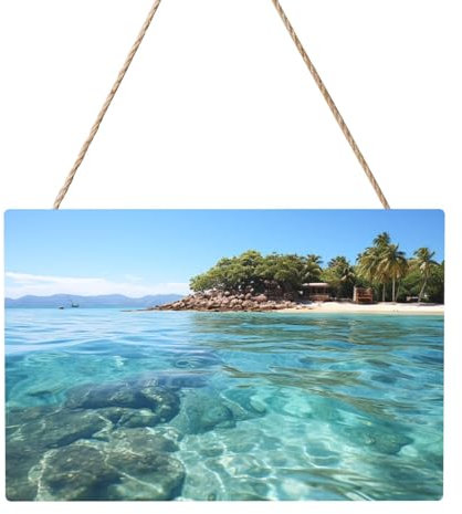 Holzkreise zum Basteln, 20,3 x 30,5 cm, Holzscheiben, Fidschi-Insel und klares Meer, Holz-Türhänger, zum Aufhängen, rechteckige Holzscheiben mit Bindfaden, Holzornament für Schild, Türhänger, Zuhause,