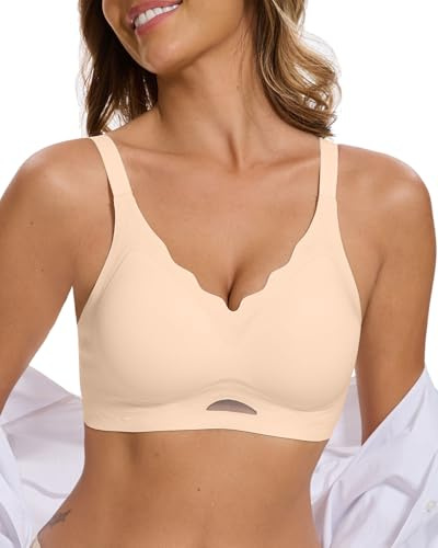 CheChury Sujetador Básico Mujer Sin Aros Cómodo Suave Sujetador Ajustable Push Up Deportivo Elástico Sujetador Sin Aro Bralette Acolchado Beige 3XL