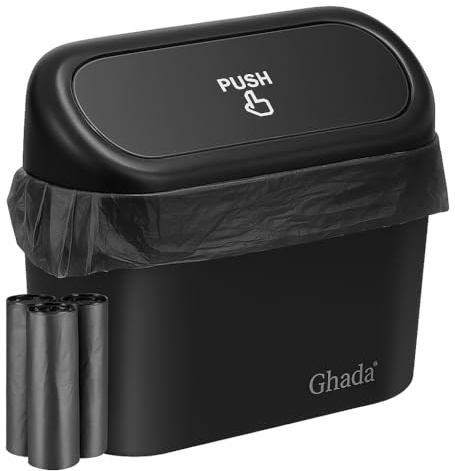 GHADA Auto-Mülleimer mit Deckel & 45 Müllbeuteln – kompakt (1,4 l), wasserdicht & auslaufsicher, ideal für Autotür, Mittelkonsole & Rücksitz –Hängende Aufbewahrungsbox, Auto Accessoires Schwarz
