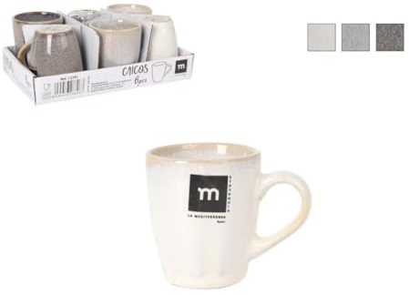 Juego de Cafe completo - 6 Tazas de Cafe | 3 x 2 Tazas Ceramicas en 3 colores diferentes | Tazas para bebidas calientes | Set de 6 tazas (Caicos - 90 ml)