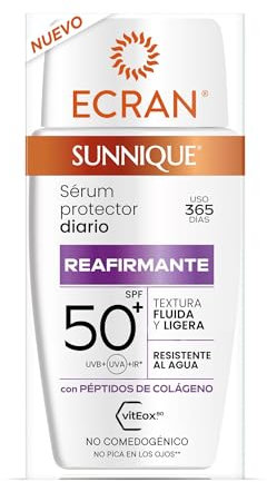 ECRAN Sunnique Sérum Reafirmante con Colágeno Factor SPF50+ - Protección Solar Facial y Acción Antiedad - Refuerza la Elasticidad y Nutre la Piel - Textura Resistente al Agua - 40 ml