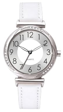 NUOVO Damen Armbanduhr mit Kristallbesatz, Silbernes Zifferblatt, Lederarmband, Damen Einfache Business Klassische Uhr Casual Quarzuhr Kleid Uhr