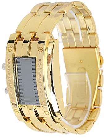 Ejoyous Binäre Armbanduhr, Digitaluhr LED Armbanduhr für Männer mit Binärzeitmodus wasserdicht Quarzuhr mit Hellen LEDs für Dunkelheit doppelter Verschluss (Herrengold)