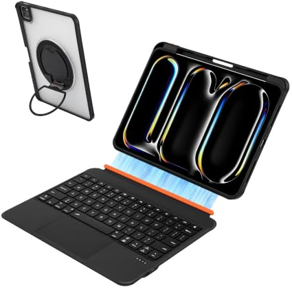 mobee Funda de teclado para iPad Pro de 11 pulgadas M4 2024 / M5 2025, teclado magnético desmontable retroiluminado con trackpad, soporte para bolígrafo, soporte giratorio de 360° y modo vertical