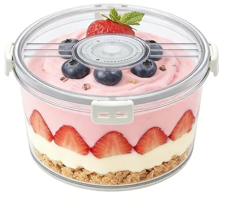 Dessertschale groß 2.6L, dessertschalen mit Datumsanzeige 4 Klickverschluss | Dessert Schüssel mit Deckel aus PET, Dichtungsring und Luftventil, praktisch stapelbar für Torten, Desserts, Obst sowie Salat