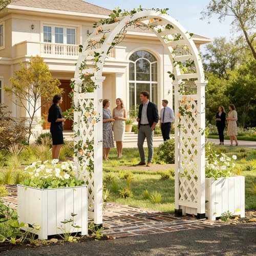 Arche de Jardin avec jardinières, Support d'arche pour Plantes grimpantes, Treillage d'extérieur de 218 cm de Haut, Arche décorative pour Mariages et fêtes, idéale pour Le Jardin(White)