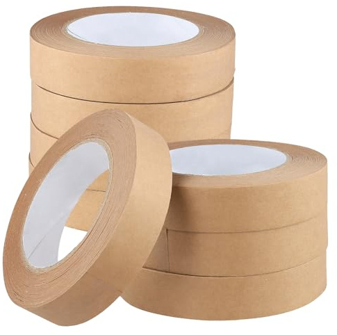 JIAYUET 8 Rolls Brown Paper Packing Tape, 25mm x 50m Heavy Duty Adhesive Kraft Tape for Sealing Boxes, Parcels, Moving House and Shipping