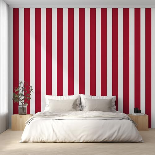 Generisch Vlies Fototapete Gestreift Rot Weiß 200x140 cm, Tapete Rot Weiß Tapeten Vliestapete Wohnzimmer Gestreift Modern Schlafzimmer Wandtapete Ornamente Mustertapete W19