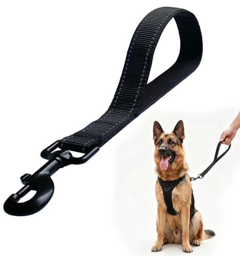 GUOYOU 2 Stück Kurz Schleppleine, 30cm Traffic Hundeleine (Schwarz) | Reflektierend Nylon Hundeleine mit Metallclip, Gepolstert Robust Schleppleine für Kleine Hunde für Auto Spaziergänge
