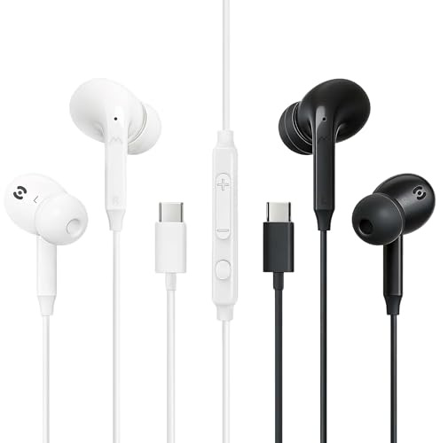 MAS CARNEY 2 Pack Écouteurs Filaire USB C pour Samsung Galaxy S26 S25 A16 A17 A56 A57 Écouteurs Intra-Auriculaires USBC pour Google Pixel 9a Pixel 10 Oreillette Filaire pour iPhone 17 16 15 Pro Max