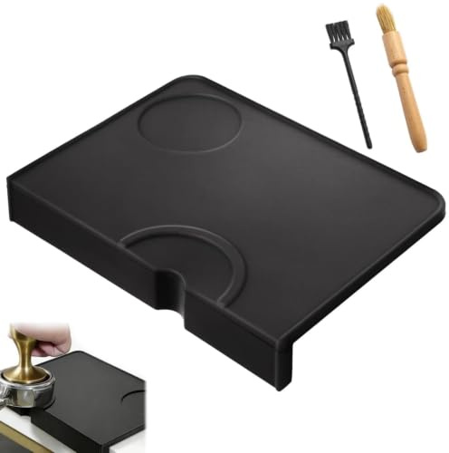 Non Slip Coffee Tamping Mat with 2 Cleaning Brushes, Durable Espresso Tamping Station Pad, Easy to Clean Barista Accessories for Coffee Counter and Home Cafe
