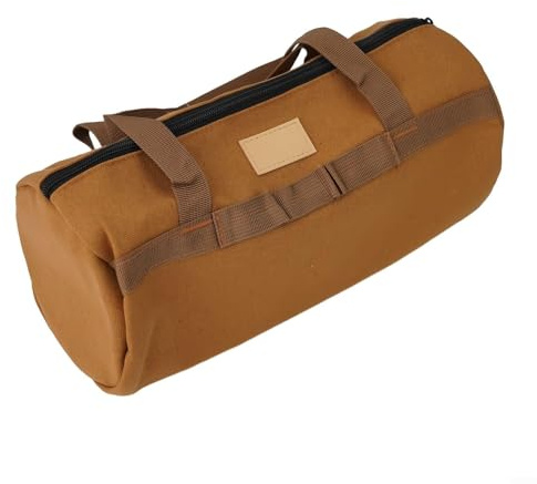 MIKMLYZE Canvas Tent Peg Storage Bag, Double Layer Thickened Ground Nail Organizer with Handle for Camping Hiking, Holds Short & Long Stakes Hammer Rope, (Khaki)