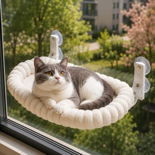 Hamac Chat Fenetre Pliable & Réversible - Lit Ventouse Ultra Résistant 20kg | Entreprise Française - Coussin Lavable - Perchoir