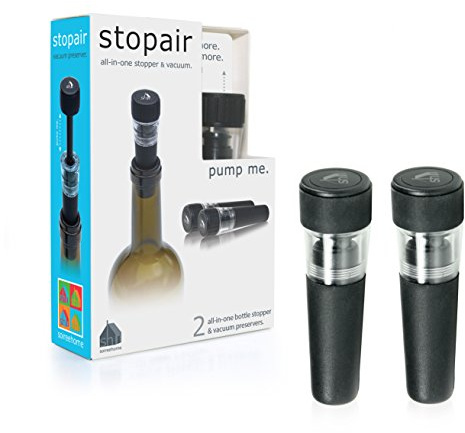 Soireehome Stopair Vacuum Sealer Pump Wine Cork and Bottle Stopper - Perfect for Wine, Oil, Vinegar, Liquor - Preservation System Increases Shelf-Life for Days, 2pc Set