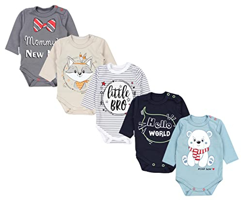 TupTam Baby Unisex Langarm Body mit Aufdruck Spruch 5er Pack, Farbe: Junge, Größe: 86