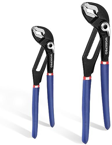 WORKPRO Water Pump Pliers, 40/52mm Wide Jaw Capacity, Quick Change Adjustable Plumbing Grips and Slip Joint Plier Set, 200mm and 250mm, 2-Piece