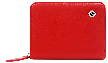 Damen Portemonnaie Leder, rot, Reißverschluss, Münzfach, RFID Schutz - Geldbörse klein, Portmonee Geldbeutel Brieftasche Damenbörse Damengeldbörse Damenportemonnaie Damengeldbeutel Münzbörse Wallet