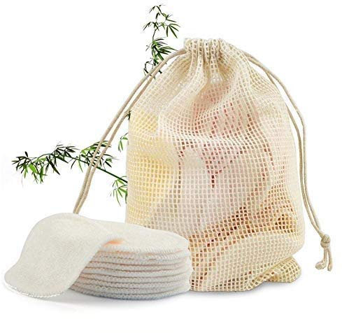 libelyef Disque Démaquillant Lavable Bio Bambou Réutilisable Tampons Démaquillants en Tissu en 12 Disques Démaquillants Bambou Utilisé pour Tous Types De Peau 1 Sac De Lavage