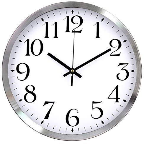 Wall Clock 12 inch Large Number Silent Quartz Decorative Clocks, Battery Operated, Decorative Home Office School Kitchen(silver White)