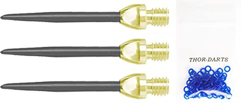 THOR-DARTS 3-6-9-12 Stahlspitzen für Steeldart Gold-schwarz Steeldartspitzen + Gummiringe + Flights Marken - Metallspitzen