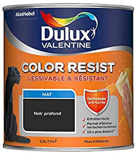 Dulux Valentine Color Resist Pièces à Vivre - Peinture Intérieure Murs, Plafonds, Boiseries - Lessivable et Résistante - Couleur : Noir Profond - 0,5 L