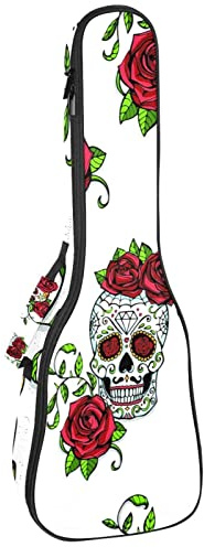 Ukulele väska döda av de döda skallarna med ros ukulele fodral för Sopran Tenor konsert 23 tum 10 mm tjock mjuk vadderad justerbara remmar spelväska