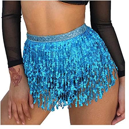 Zookey Pailletten Quaste Rock Bauchtanz Rock Rave Fransen Hüfttuch Kostüm Tanz Mini Wickelröcke für Frauen und Mädchen