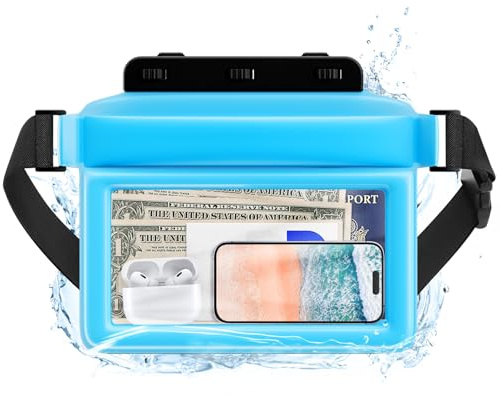 JOTO Schwimmend Wasserdicht Bauchtasche Handyhülle, IPX8 Unterwasser Transparentes Hüfttaschen mit verstellbarem Hüftgurt für Handy/Reisepässe/Schlüssel, für Strand, Schwimmen, Bootfahren - Blau