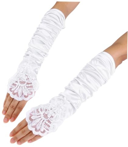 Holibanna 1 Paar Fingerlose Handschuhe Schwarze Handschuhe Party-fäustlinge Brauthandschuhe Aus Satin Damen Abend Party Handschuhe Spitzenhandschuhe Fräulein Hochzeitskleid Weiß