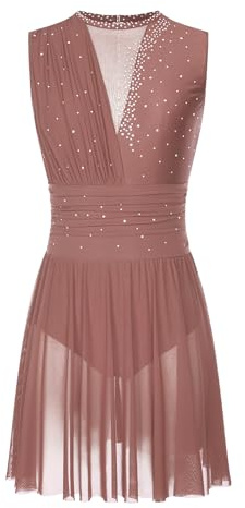 Oyolan Vestito da donna Pattinaggio Artistico Body Ginnastica Danza Strass senza maniche Vestito Danza Contemporanea S-XXL, A Rosa Polvere, S