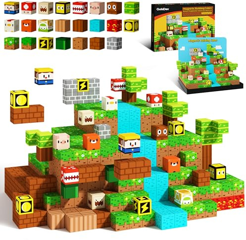 GobiDex 2.5CM Magnetische Bausteine 48 Stück | Holzfäller Abenteuer Spiel für Jungen und Mädchen, Magnetspielzeug für Kinder Geschenke, Spielzeug ab 3-6, 4-8, 5-10