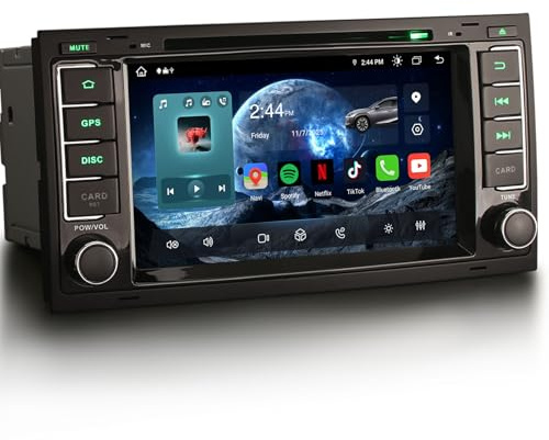 Erisin 7 Pulgadas 8-Núcleos 4GB RAM+64GB ROM Android 14 Radio Coche Bluetooth GPS Navegación para VW T5 Multivan Touareg Soporte Carplay Android Auto DSP WiFi Dab+ USB OBD2 CD FM Pantalla táctil IPS