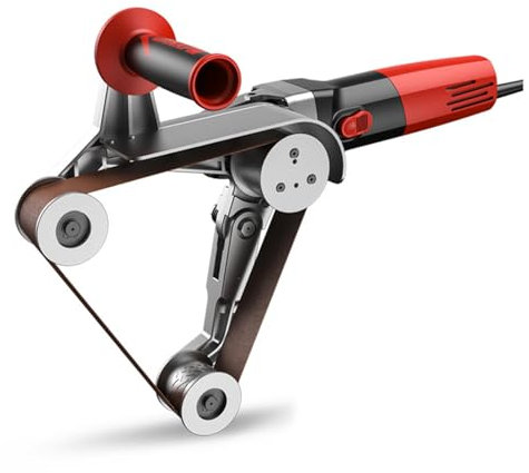 Levigatrice Lucidatrice per Tubi, Levigatrice a Nastro per Tubi da 1100 W con 6 velocità Variabili, Levigatrice a Nastro Professionale con 5 Nastri Abrasivi per la Brunitura,3Roller