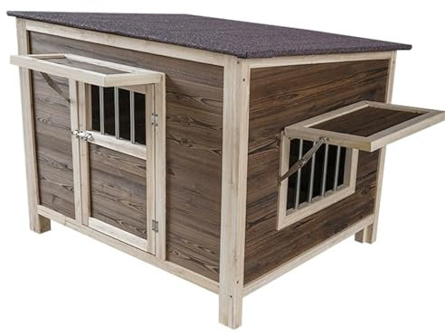 HJYryhyfddply Hundehütte aus Holz für Den Außenbereich, Hundezwinger, Große, Stabile Haustierhütte mit Doppelfenstern, Asphaltdach, Ideal für Mittelgroße Hunde