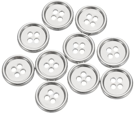 sourcing map 10pcs Metal Sewing Button, 15mm 4-Hole Round Suit Shirts Coats Clothes Sewing Buttons for Decoration Craft, Silver