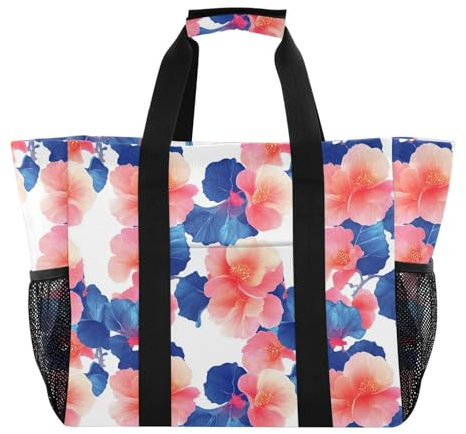 linqin Begonia Mehrzweck-Tragetasche mit Griffen, zusammenklappbar, wiederverwendbar, sanddicht, für Strand, Blau / Rosa, Blau-rosa Begonie, 1 size
