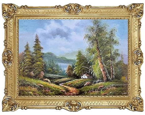 Generisch Wunderschönes Gemälde 90x70 cm Schwäne am See Schwahn by R.Kinghofer Landschaftsgemälde Vintage Goldrahmen Barock-Stil