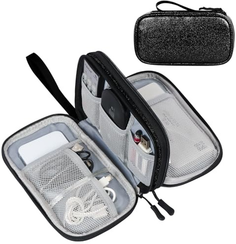 Simpolor Cable Organiser Bag,Travel Essential Gadget Bag for Cables-Black | Simpolor Waterproof Electronics Accessories Organiser,Double-Layer Portable Tech Bag for Charger,Power Bank&USB Drive-S