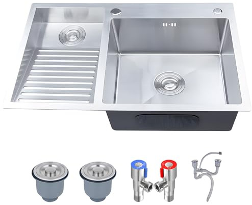 Lavello multiuso a doppia vasca in acciaio inossidabile SUS 304 - Lavandino profondo resistente ai graffi con lavabo integrato, insonorizzato e facile da pulire per ripostigli e bagni, installazione