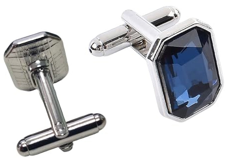 2 Pack Blue Sapphire Crystal Cufflinks For Men, Classic Square Silver Cufflinks, Luxurious Groom Cuff Links Mens Wedding and Business Shirt Accessories, Elegant Mens Cuff Links Set (Blue)