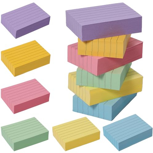 1200 Fiches Bristol A8 Lignées, Flash Cards Couleur 5,2 x 7,4 cm, Cartes de Révision pour Vocabulaire, Formules et Notes, Idéales pour Bureau, École, Études et Présentations
