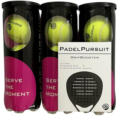PadelPursuit Padel-Bundle GripBooster Set & Tournament Padel Tennis 3 x 3 burk 9 bollar – förbättra din spindel